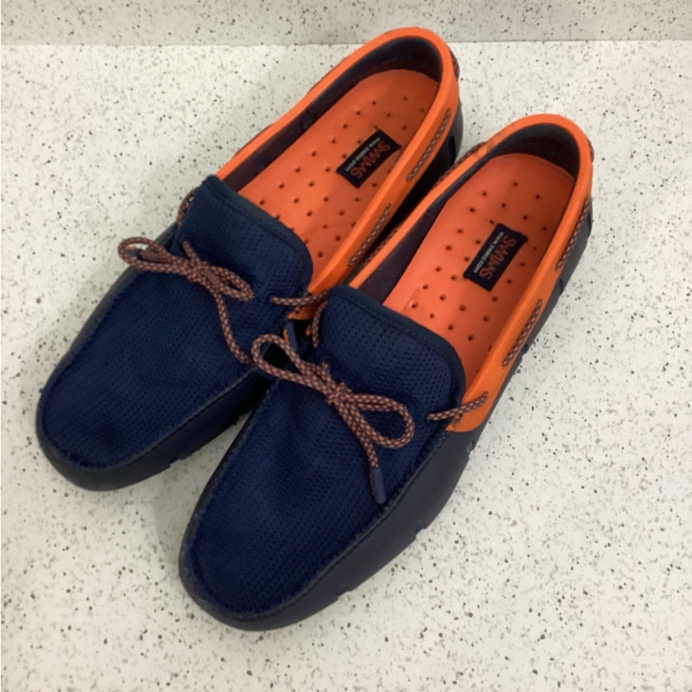 SWIMS Shoes Mens 8 Braided Lace Loafer Navy Blue Boat Shoe